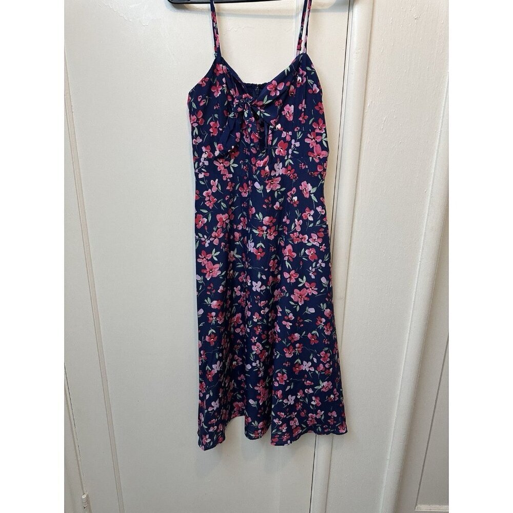 ELIZA J Dress Size 8 Blue Pink Floral Midi Spaghetti Strap Fit & Flare‎ Smocked